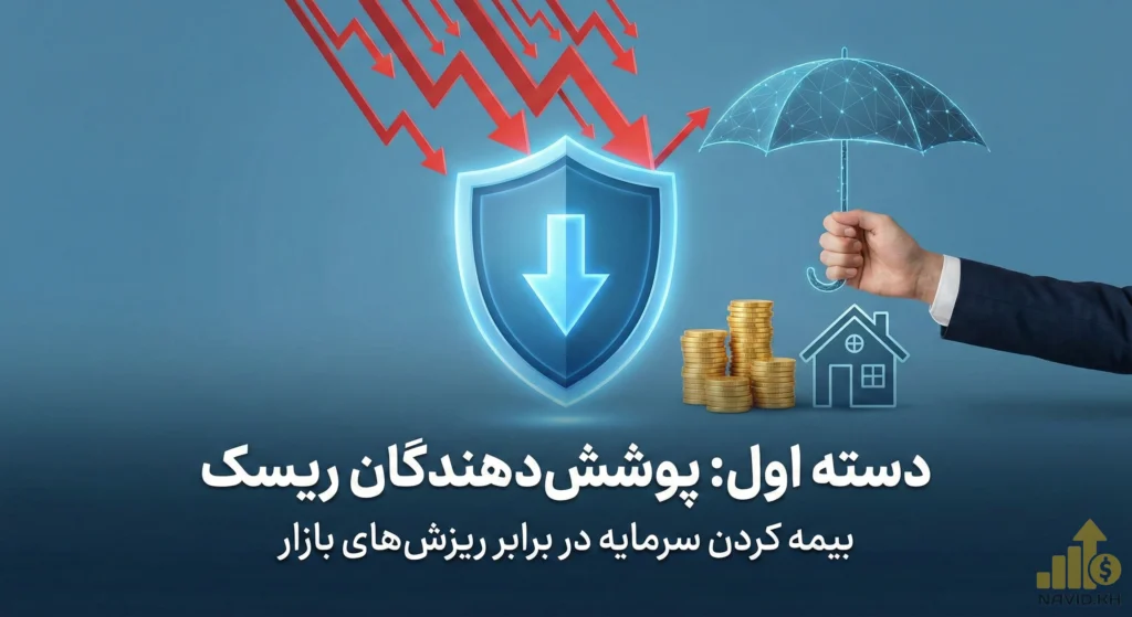 سپر و چتر محافظتی در برابر ریزش نمودار بورس، نماد بیمه کردن سرمایه توسط پوشش‌دهندگان ریسک در بازار اختیار معامله